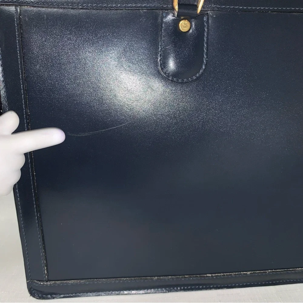 VINTAGE Atlantic Leather Briefcase Crossbody Handbag Navy Blue Attaché Case Luxe